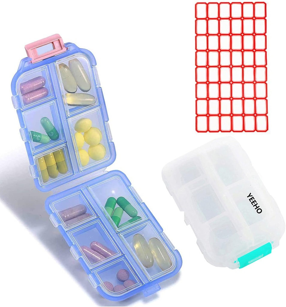 Pill Case (2 Pack) - Φορητά μικρά συμπληρώματα Tablet Container Box με 10 διαμερίσματα - Ιατρική Vitamin Organizer Κάτοχος Αποθήκευση για ταξιδιωτικό ταξίδι Pocket Purse (Blue+White)