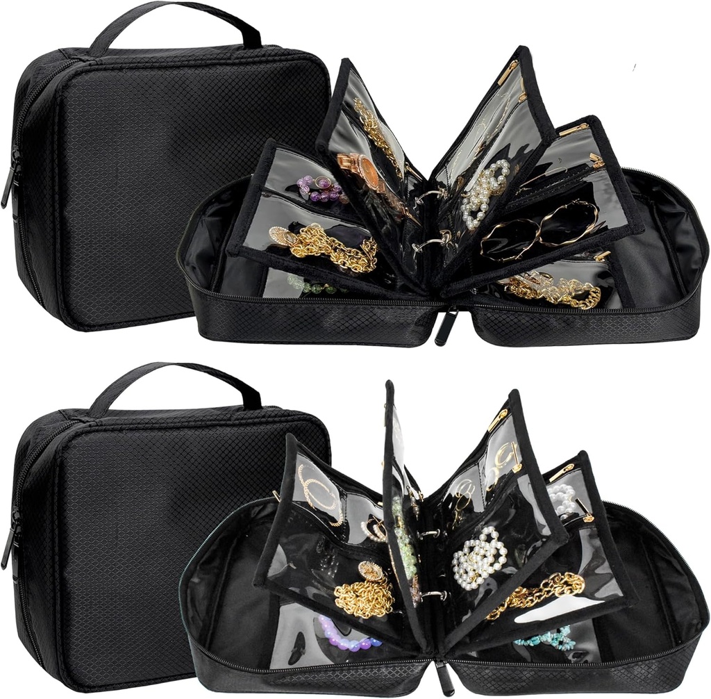 2 PCS Travel Jewelry Organizer Cases,Small Jewelry Bags with Clear Zipper Velvet Pouches for Traveling