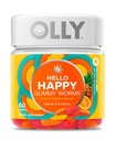 OLLY Hello Happy Gummy Worms, Mood Support Gummies For Adults,* Saffron Extract, Vitamin D, Tropical Zing Flavored, 30 Day Supply - 60 Count