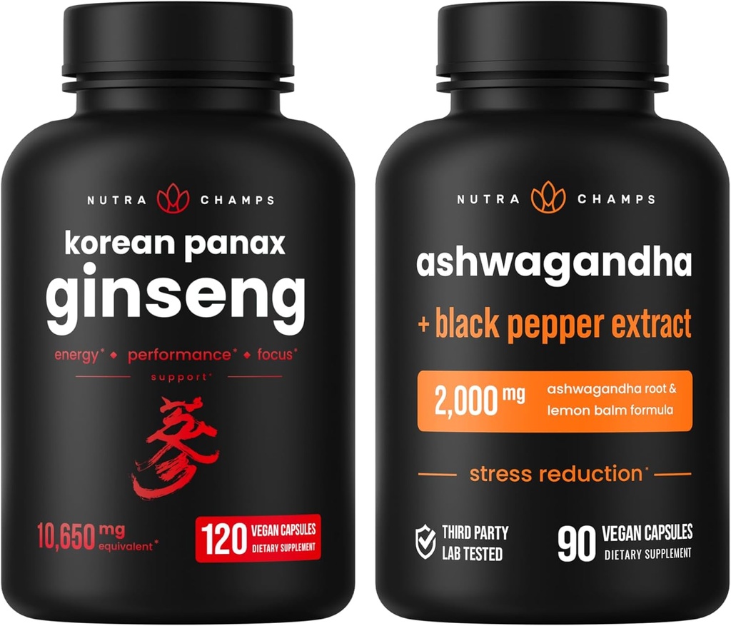 NutraChamps Korean Ginseng Κάψουλες και Ashwagandha Κάψουλες 2 τεμ.