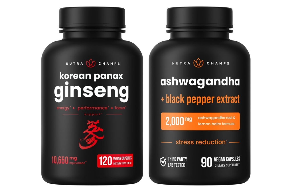 NutraChamps Korean Ginseng Κάψουλες και Ashwagandha Κάψουλες 2 τεμ.