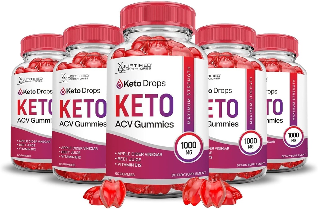 Justified Laboratories (5 Pack Keto Drops Keto ACV Gummies Formula 1000MG Keto Drops Keto Gummies Apple Cider Vinegar Formulated with Pomegranate Beet Juice Powder B12 Vegan Non GMO 300 Gummys