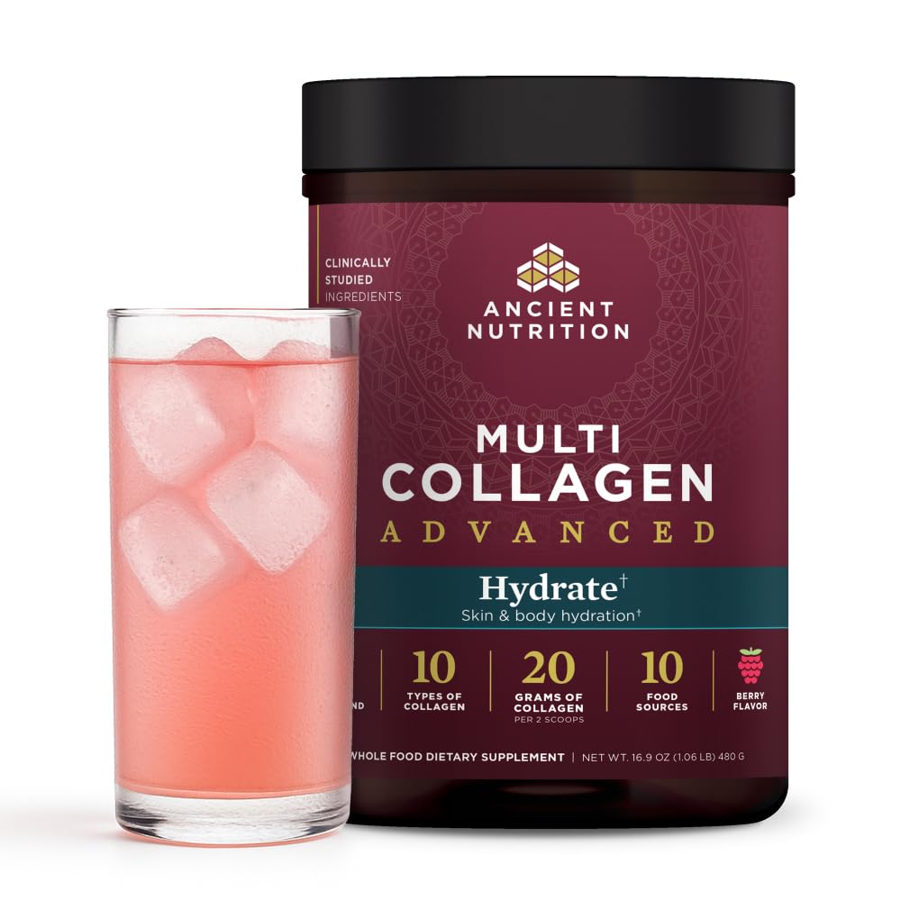 Ancient Nutrition Advanced Multi Collagen Protein Powder Hydrate, Mixed Berry, 30 Servings