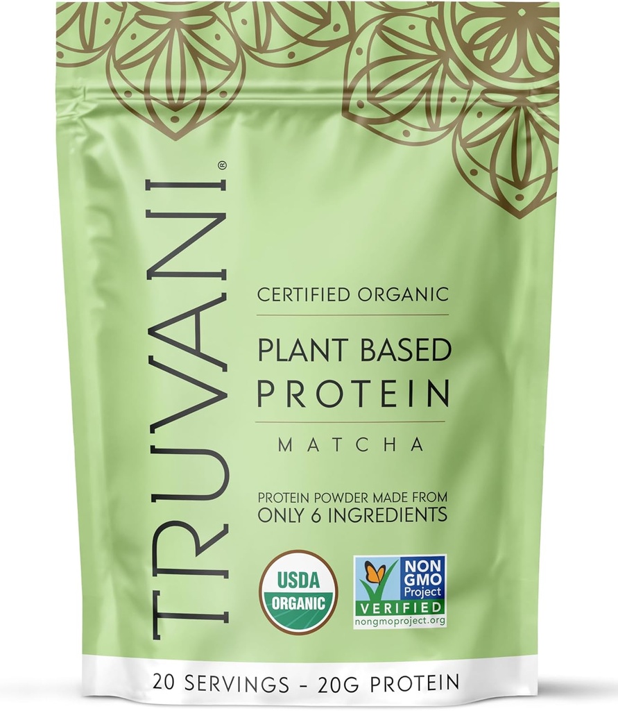 Truvani Vegan Pea Protein Powder | Matcha | 20g Organic Plant Based Protein | 20 Servings | Keto | Gluten & Dairy Free | Low Carb | No Added Sugar