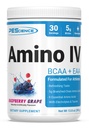 PEScience Amino IV BCAA & EAA Powder, Essential Amino Acids, Taurine, Ηλεκτρολυτές για την ενυδάτωση και την αποκατάσταση των μυών, Ζάχαρη Δωρεάν για άνδρες και γυναίκες, Post προπόνηση - Raspberry Grape - 30 Υπηρεσίες