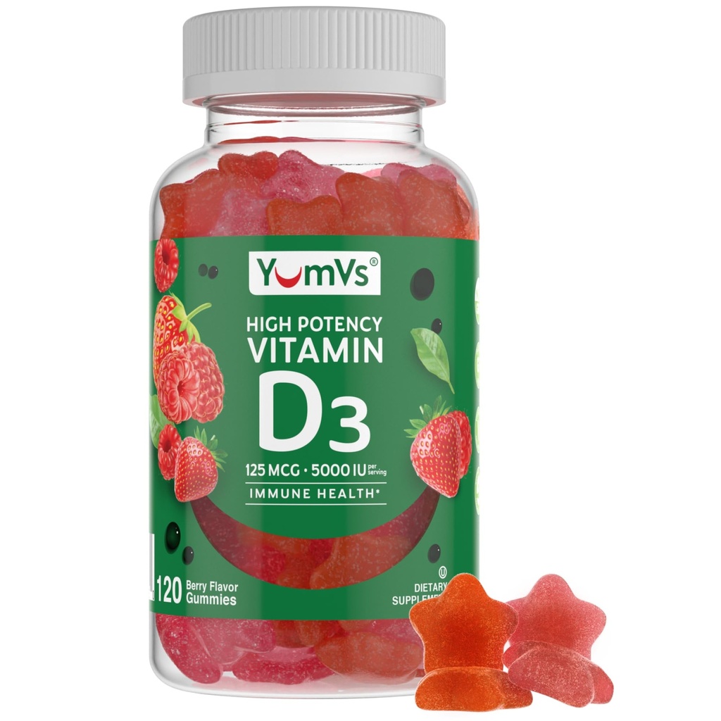 Βιταμίνη D3 Gummies 5000 IU 125mcg D3 Gummies - Υποστήριξη Ανοσολογική Υποστήριξη, Ισχυρή Υγεία των Οστών - Μη-GMO, Χωρίς Γλουτένη, Γαλακτοκομικά, Βιταμίνη D Gummy (120 Count)