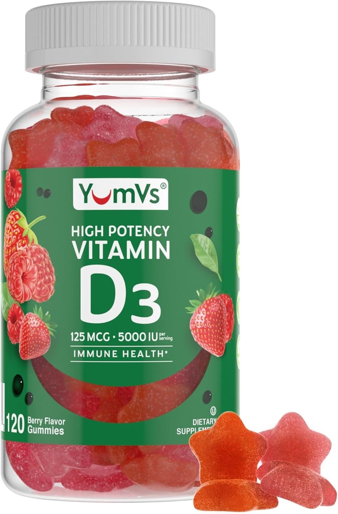 Βιταμίνη D3 Gummies 5000 IU 125mcg D3 Gummies - Υποστήριξη Ανοσολογική Υποστήριξη, Ισχυρή Υγεία των Οστών - Μη-GMO, Χωρίς Γλουτένη, Γαλακτοκομικά, Βιταμίνη D Gummy (120 Count)