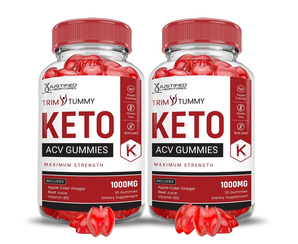 Justified Laboratories (2 Pack Trim Tummy Keto ACV Apple Cider Vinegar Formed with Pomegranate Beet Juice Powder B12 Vegan Non GMO 120 Gummies