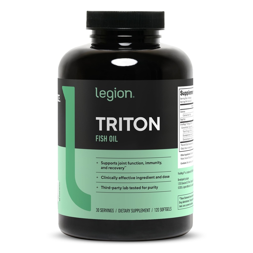 LEGION Triton Fish Oil Κάψουλες - τριπλή δύναμη Ωμέγα 3 Απαραίτητα λιπαρά οξέα με βιταμίνη Ε & λεμονέλαιο για μέγιστη απορρόφηση, φρεσκάδα & καθαρότητα - 2400mg EPA & DHA ανά υπηρεσία, 30 Svgs