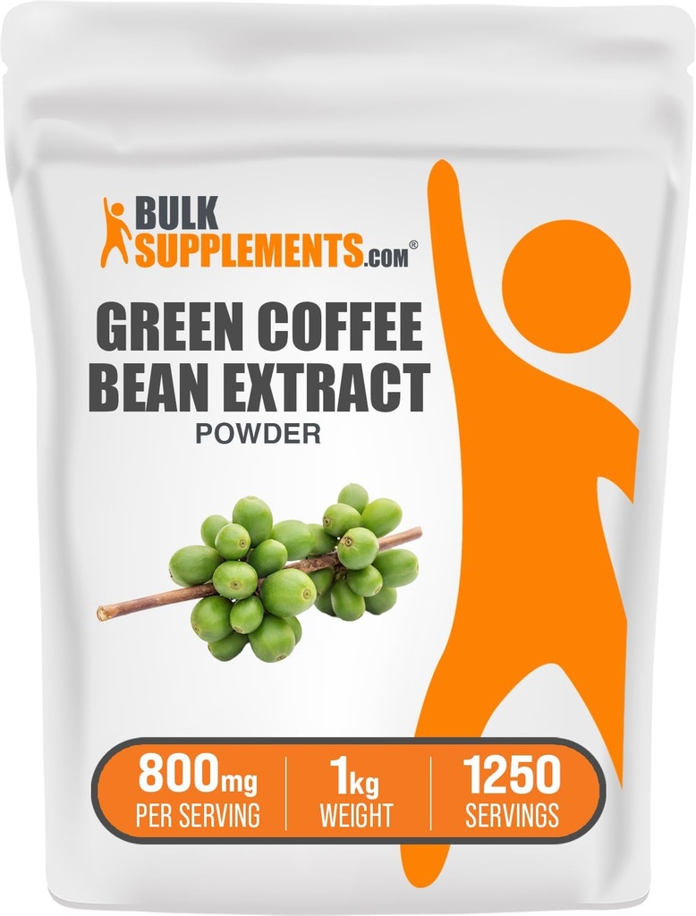 BulkSupplements Green Coffee Bean Extract Powder - Green Coffee Bean Supplements - Energy Support, Gluten Free, 800mg per Serving, 1kg (2.2 lbs) (Pack of 1)