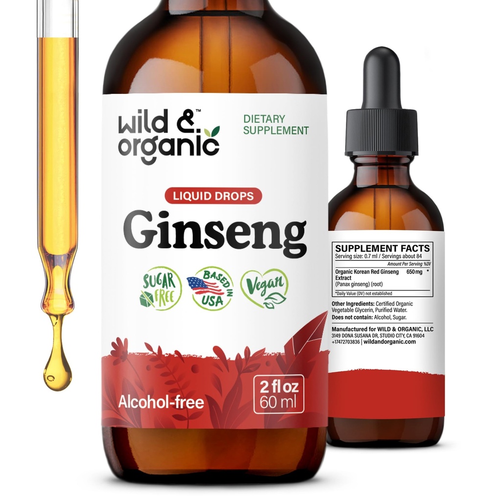 Άγρια & οργανικά Korean Red Ginseng Extract Drops - συμπλήρωμα Panax Ginseng για την υποστήριξη του ανοσοποιητικού - Υγρή απόχρωση ρίζας για τη συνολική ευεξία - Vegan, ζάχαρη & αλκοόλ-ελεύθερο - 2 fl oz