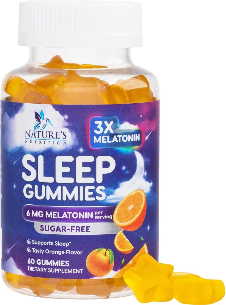 Μελατονίνη Ύπνος Gummies Ζάχαρη Δωρεάν - 6 mg Μελατονίνη Όσπρια Ύπνου για Ενήλικες, Επιπλέον Δύναμη Συμπληρώματα Κοιμωμένης Gummy, Περιστασιακά Συμπληρώματα Υποστήριξης Ύπνου, 6mg Gomitas para Dormir - 60 Count