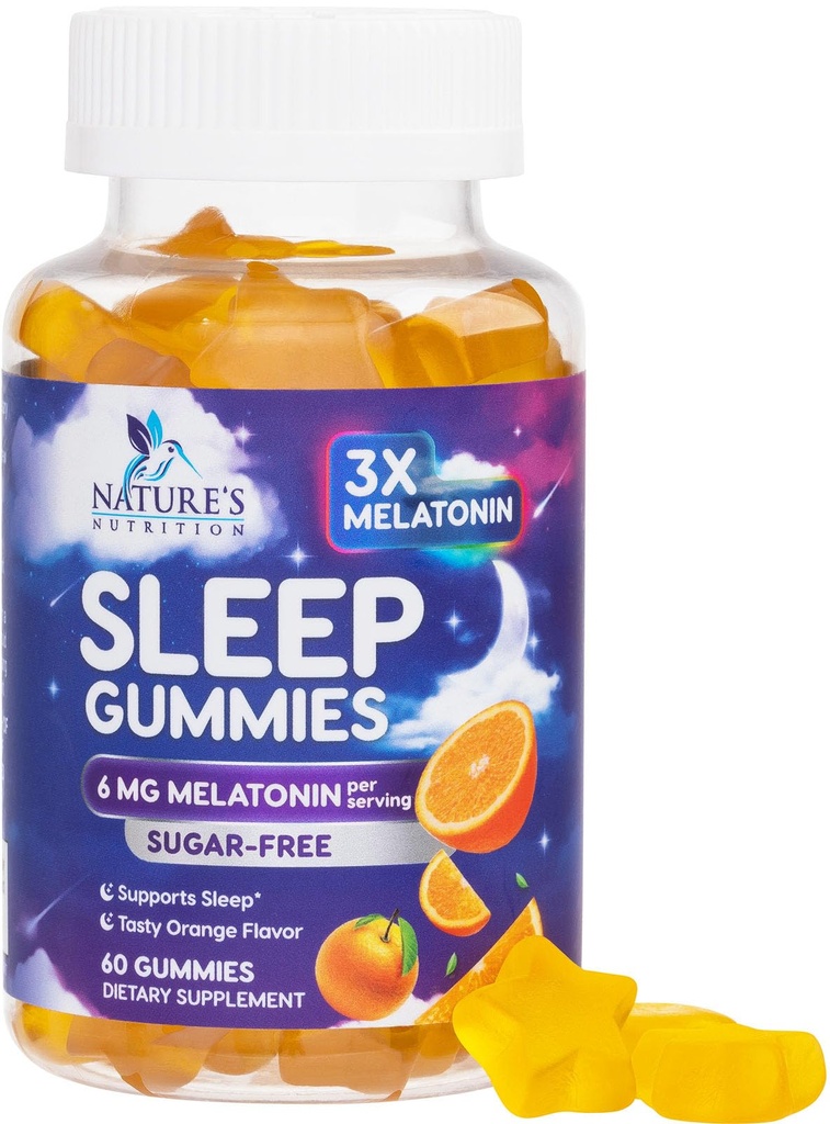Μελατονίνη Ύπνος Gummies Ζάχαρη Δωρεάν - 6 mg Μελατονίνη Όσπρια Ύπνου για Ενήλικες, Επιπλέον Δύναμη Συμπληρώματα Κοιμωμένης Gummy, Περιστασιακά Συμπληρώματα Υποστήριξης Ύπνου, 6mg Gomitas para Dormir - 60 Count