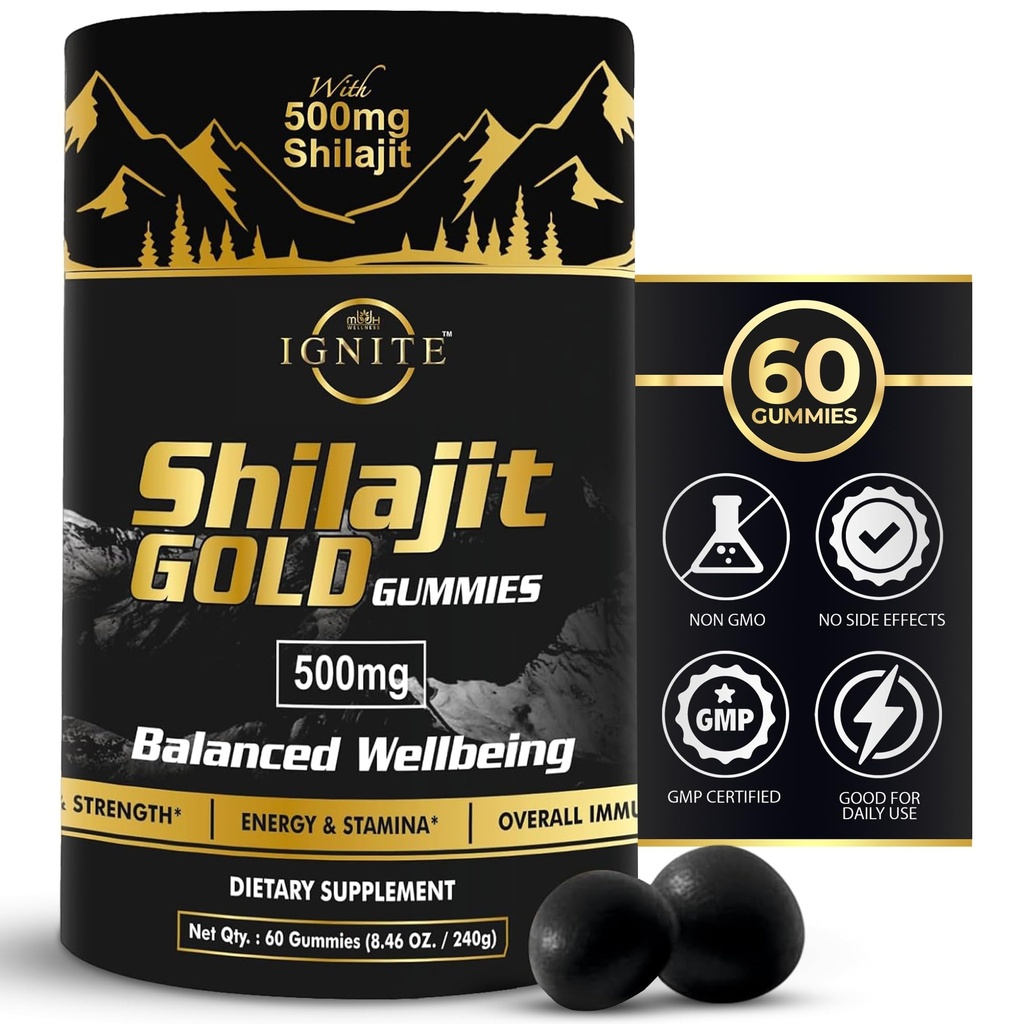 Αμιγής Χειμαλαΐας Shilajit Gummies – 75%+ Fulvic Acid, Υψηλής Ικανότητας Χρυσός Βαθμός – Μείγμα για την ενέργεια, τη ζωτικότητα και την ανοσοποιητική υποστήριξη, Ταξίδι - Φιλικό, Tamarind Γεύση – 60 Gummies