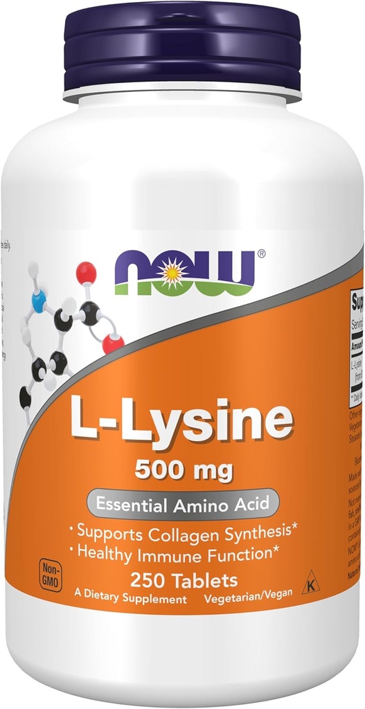 NOW Συμπληρώματα, L- Lysine (L- Lysine Hydrochloride) 500 mg, Amino Acid, 250 δισκία