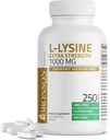 Bronson L- Lysine Extra Strength 1000 MG ανά δισκίο Υψηλής Ικανότητας, Ανοσολογική Υποστήριξη & Υποστήριξη Σύνθεση Κολλαγόνου, Μη- ΓΤΟ, 250 Χορτοφαγικά Δισκία