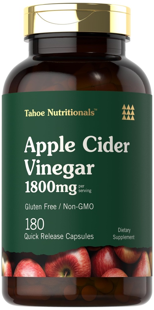 Tahoe Nutritionals Apple Cider Vinegar Capsules | 1800 mg | 180 ACV Pills | Non-GMO, Gluten-Free Supplement