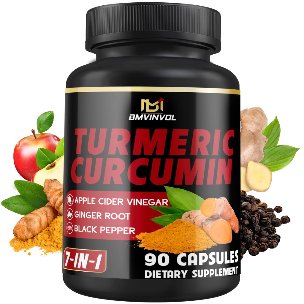 Turmeric Curcumin Supplement - 95% Curcuminoids with Ginger, Apple Cider Vinegar, Black Pepper - 90 Count - 3 Μήνες Προσφορά