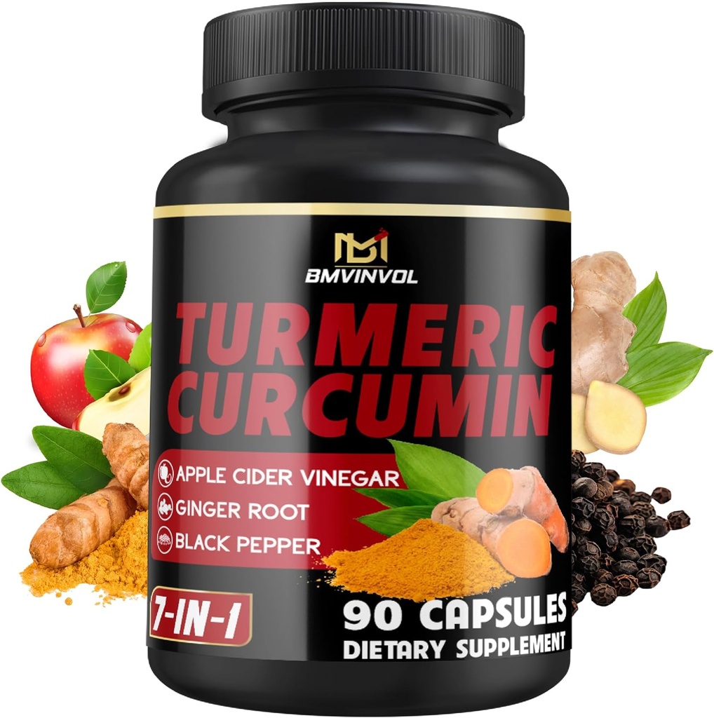 Turmeric Curcumin Supplement - 95% Curcuminoids with Ginger, Apple Cider Vinegar, Black Pepper - 90 Count - 3 Μήνες Προσφορά