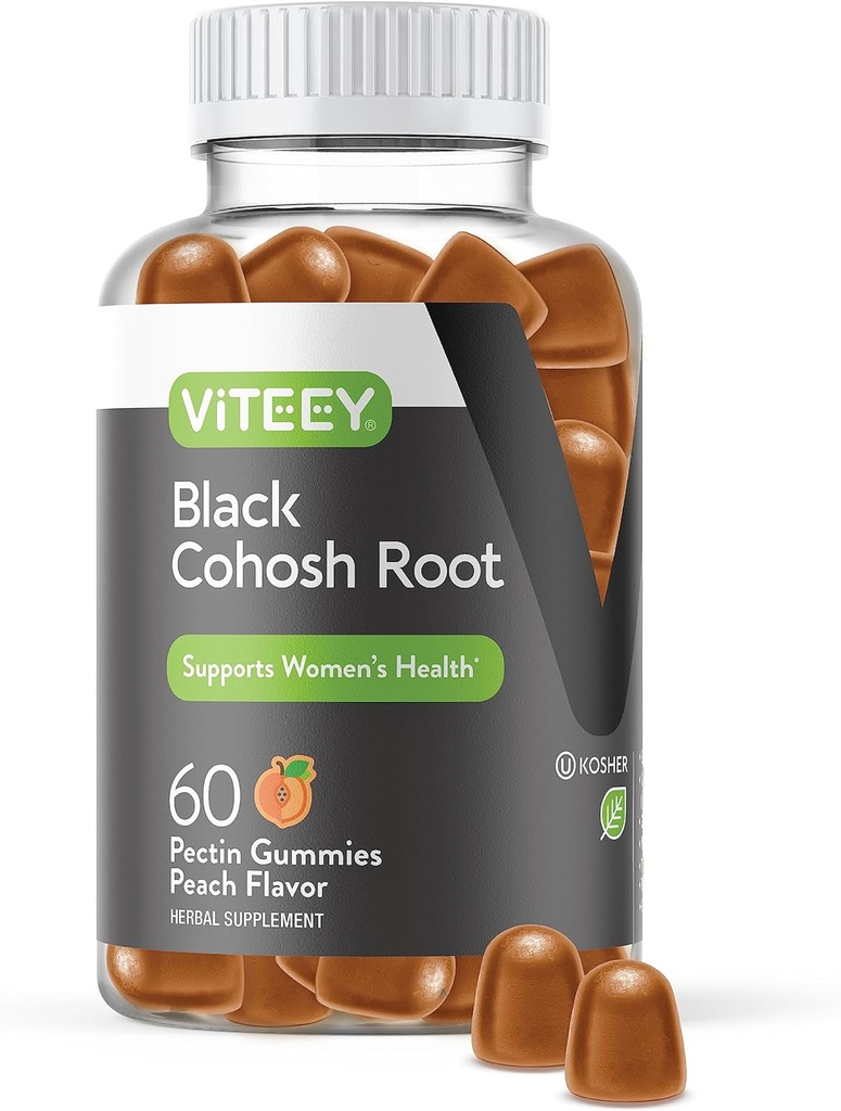 Viteey Black Cohosh Root Gummies - Εμμηνόπαυση Ανακούφιση για Καυτές Φλας και Νυχτερινές Ιδρώσεις - Vegan, Χωρίς Γλουτένη, Μη ΓΤΟ - 60 Μέτρα