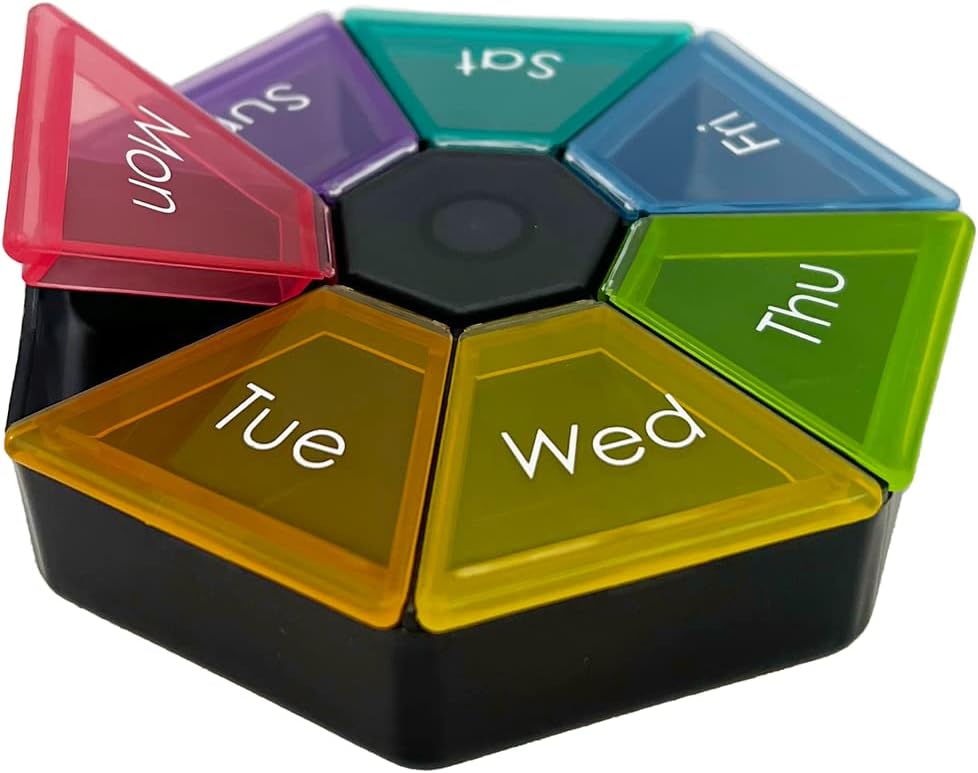EZY DOSE Weekly Pill Organizer and Planner, Ταξίδια Pill Planner, 7-Sided, Ουράνιο Τόξο Χρώματα
