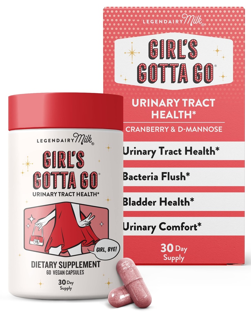 Legendairy Milk Girl’s Gotta GoTM - Συμπλήρωμα υποστήριξης UTI - Ουρολογική Φυλλαδική Υγεία για τις γυναίκες - UTI Ανακούφιση για τις γυναίκες με χωρίς ζάχαρη Κράνμπερι και D-Mannose, 30 υπηρεσίες
