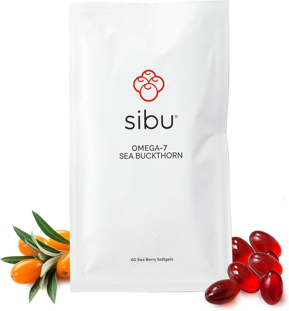 sibu Sea Buckthorn Omega-7 Softgels (30-Day Refill Sachet) – Supplement for Healthy Skin, Hair, Nails and Dryness