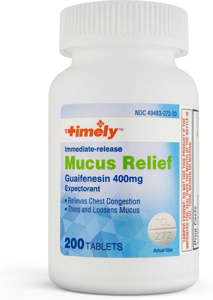 Εργαστήρια Time-Cap, INC. Timely Mucus Relief Guaifenesin 400mg 200 Tablets - Άμεση απελευθέρωση Mucus Phlegm Relief - Προσδοκώμενο για την αφαίρεση των Mucus, τη συμπύκνωση του θώρακα, τη γρίπη, τα κρυολογήματα, τις αλλεργίες