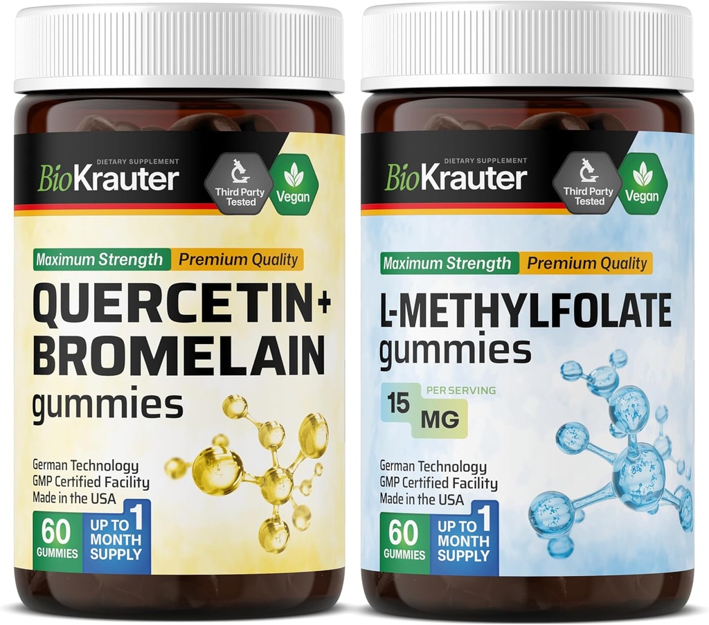BIO KRAUTER Quercetin with Bromelain 60 Gummies & L-Methylfolate 60 Gummies
