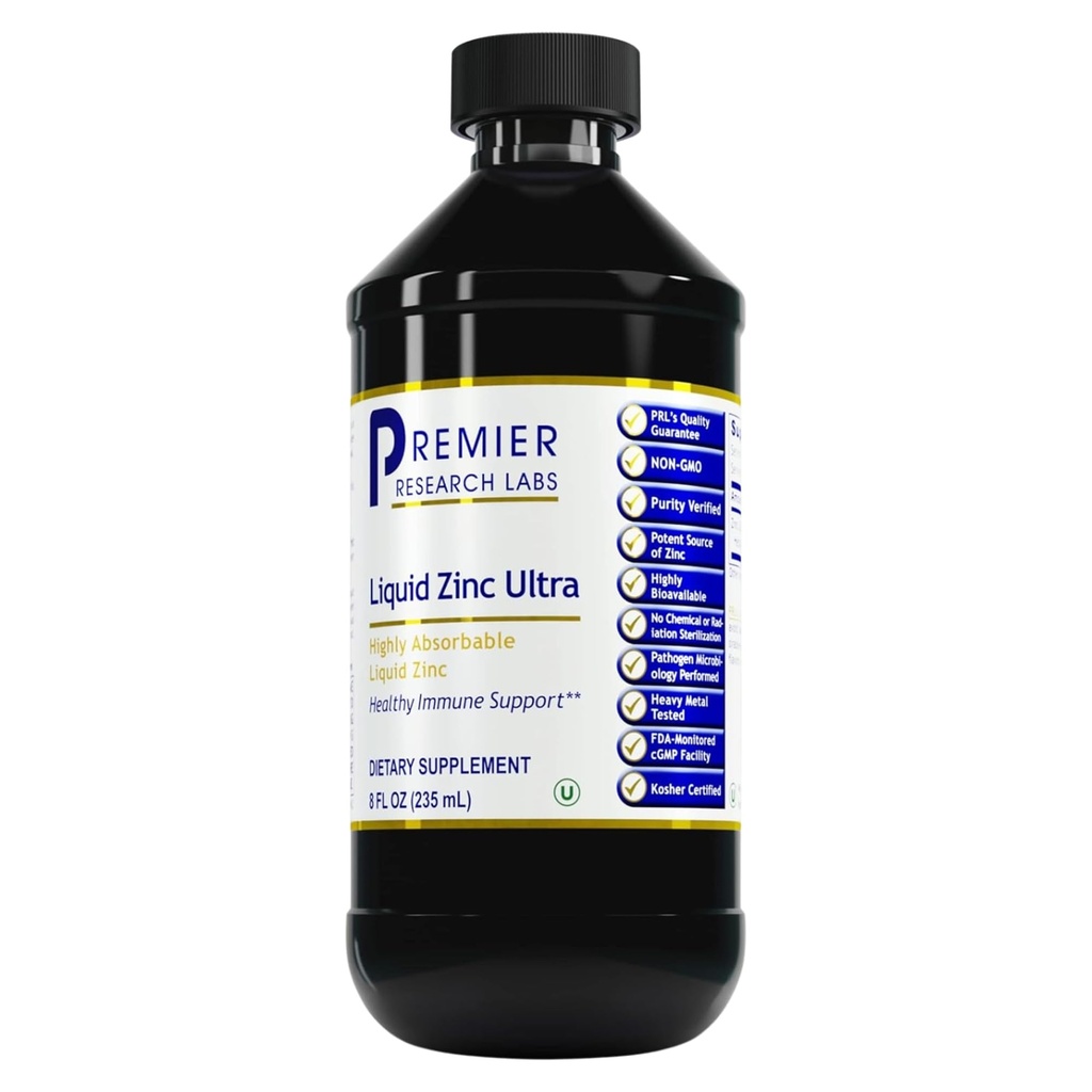 Premier Research Labs Liquid Zinc Ultra Supplement - για την Ανοσολογική Υποστήριξη & Ευεξία για Ενήλικες & Παιδιά - Υψηλή απορροφήσιμες σταγόνες - Χρησιμοποιείται για την ταχεία ανάλυση της κατάστασης ψευδαργύρου - 8 fl oz