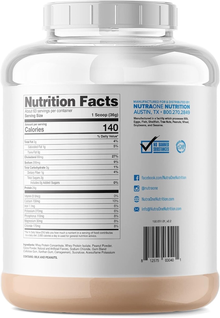 NutraOne ProteinOne Whey Protein Protein Promotion Recovery and Build Muscle with a Protein Shake Powder for Men & Women (Chocolate PB Cup, 5 LB)