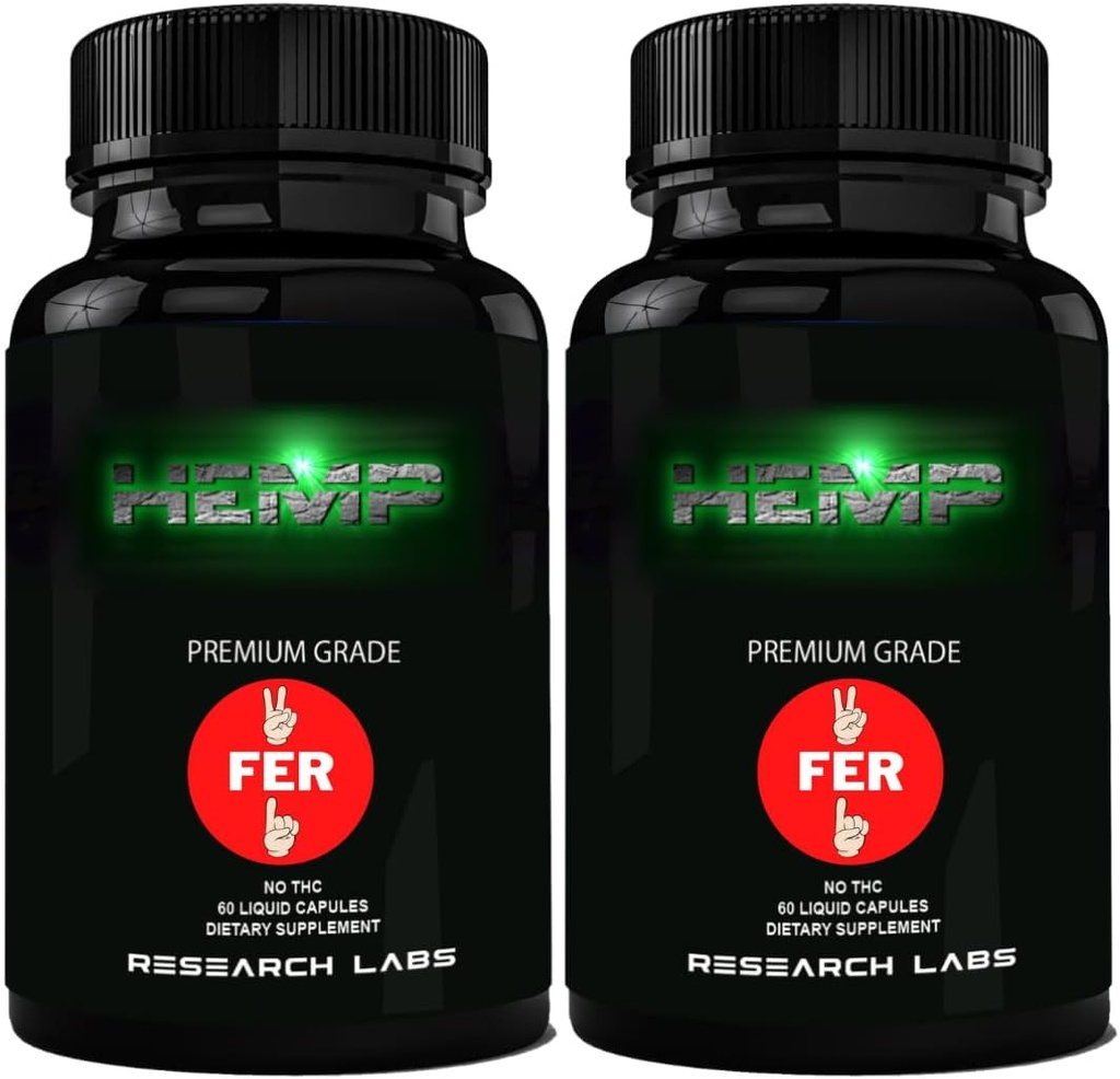 Research Labs 450,000 Premium Hemp Capsules, 2 Fer 1 Package! 100% Organic All Natural Oil, Worry Nervousness Body Ache Stress Support