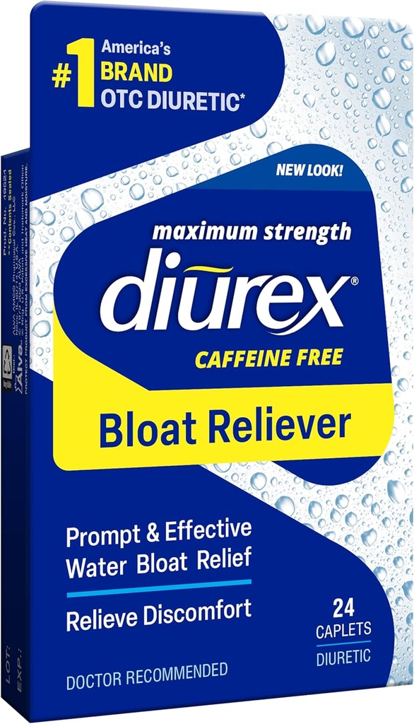 Diurex Caffeine-Free Bloat Relief, Μέγιστη δύναμη, Ανακουφίζει το νερό Bloat Δυσφορία, Μέχρι 6 ώρες ανακούφισης, 24 Count