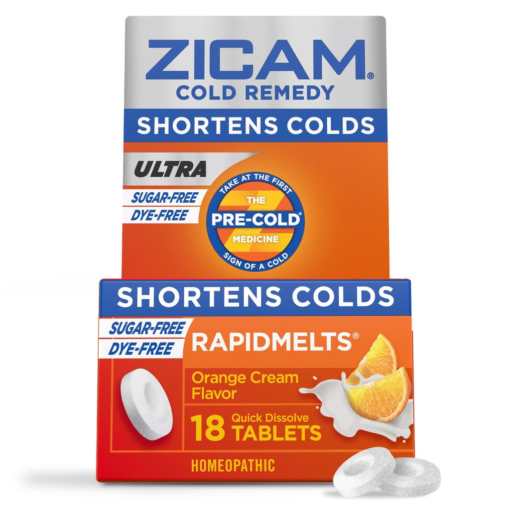 Zicam Ultra Cold Remedy Zinc Rapidmelts, Πορτοκαλί Κρέμα Γεύσης, Ομοιοπαθητική, Ψυχρή Λιποθυμία Ιατρική, Συντόμευση Ψυχρή διάρκεια, Χωρίς ζάχαρη, Χωρίς βαφή, 18 Count