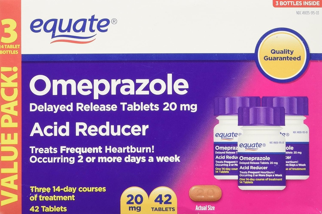 Equate Omeprazole 20 Milligram, Acid Reducer, Καθυστερημένη απελευθέρωση, 42 δισκία