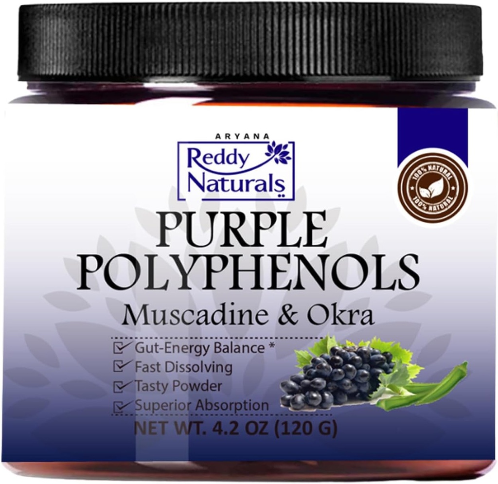 Reddy Naturals - Purple Polyphenols Supplement with Muscadine Grape Seed Extract - Φυσική σκόνη υποστήριξης της υγείας με εκχύλισμα Okra, αντιοξειδωτικό μείγμα για την ενέργεια & Digestive Health (30 υπηρεσίες)