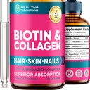 Liquid Collagen & Biotin for Women - 30000mcg Hair Growth Complex - Made in USA - Hydrolyzed Collagen & Biotin Oil for Hair Growth, Healthy Skin & Nails - Vegan Collagen & Biotin Source - 2 fl oz
