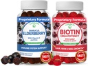 Lunakai Biotin & Elderberry Gummies Bundle - Gummy για την ανάπτυξη των μαλλιών, το δέρμα λαμπερό και ισχυρότερα νύχια με βιταμίνη C και Ε - ανοσοποιητικό συμπλήρωμα υποστήριξης για ενήλικες και παιδιά