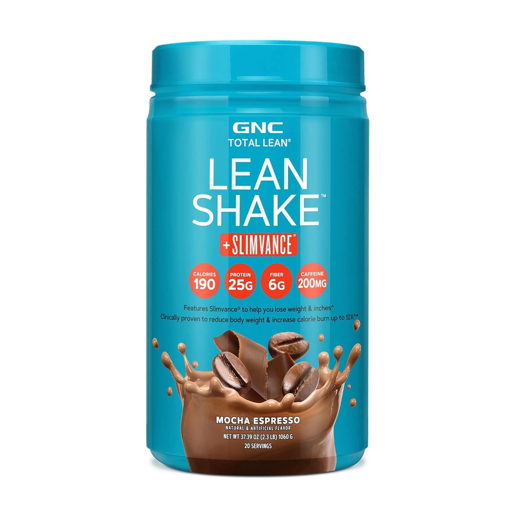 GNC Total Lean, Lean Shake + Slimvance, Απώλεια βάρους σε σκόνη πρωτεΐνης με 200mg καφεΐνη, Mocha Espresso, 20 υπηρεσίες