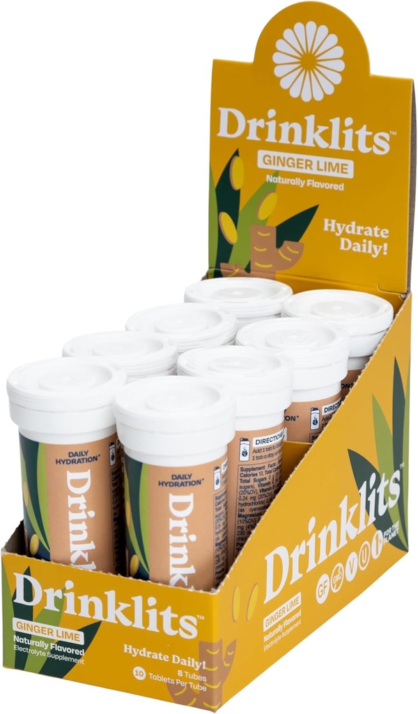 Drinklits Ginger Lime Electrolyte Αθλητικά Drink Fizzy Hydration Tablets (8) Tube Bundle 