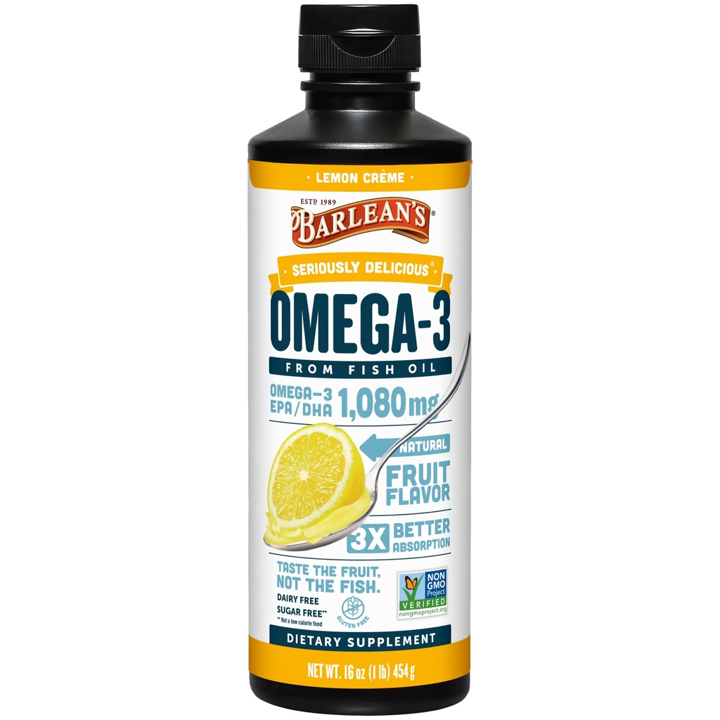 Omega 3 Fish Oil συμπλήρωμα για άνδρες και γυναίκες, λεμόνι Crème, 1080mg Omega 3 EPA και DHA λιπαρά οξέα, 16 oz