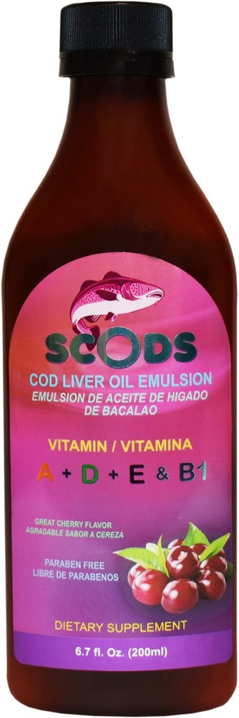 Emulsion de Scods Cereza Cod Liver Oil Emulsion Cherry 200ml Βιταμίνη A + D + E & B1