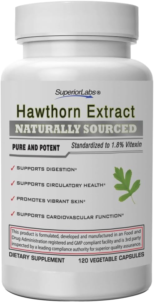 Superior Labs Hawthorn Berry 300mg, καθαρός μη-GMO, χωρίς πρόσθετα Hawthorn Εκχύλισμα κάψουλες, υψηλής ισχύος Circulatory & Blood Pressure Support, Ανακουφίζει τον πόνο στο στήθος, Digestion Aid, 120 Veg Caps