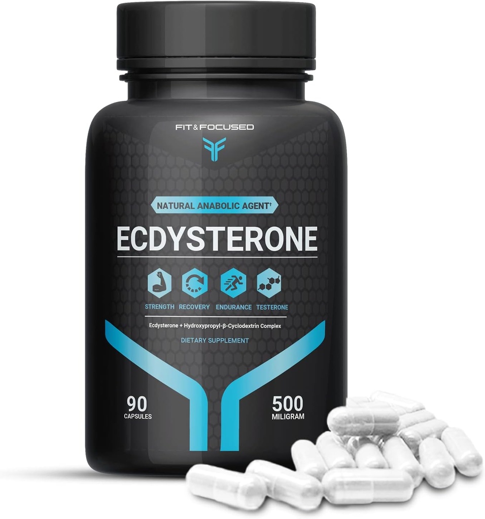 Fit & Focused 500mg Ecdysterone Supplement, 90 κάψουλες, Φυσικός αναβολικός παράγοντας για την ανάπτυξη των μυών Lean & Ενίσχυση της αντοχής, που συμπλέγεται με hydroxypropy beta cyclodextrin, 3ο μέρος Tested 95% καθαρό