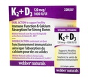 Webber Naturals K2 + D3 120 mcg/1000 IU, Υποστηρίζει υγιή ανοσοποιητική λειτουργία - 220 softgels