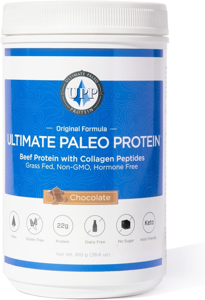 Ultimate Paleo Protein Powder | Premium Grass Fed Beef Protein with Collagen Peptides | Paleo Friendly, Gluten Free, Keto Friendly, No Artificial Sweeteners or Preservatives - Chocolate, 30 Servings