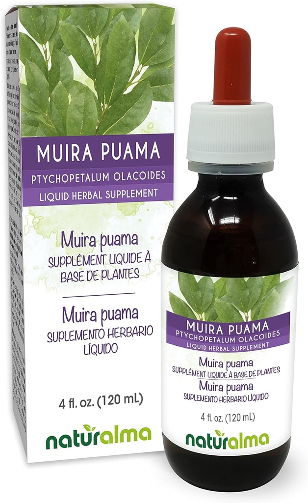 Naturalma Muira puama (Ptychopetalum olacoides) φλοιός Χωρίς αλκοόλη - 4 fl oz Liquid Extract in Drops - φυτικό συμπλήρωμα - Vegan