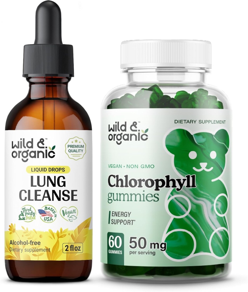 Άγρια & οργανική πλύση πνεύμονα Βάμμα 2 fl oz & Chlorophyl Gummies 60 μάσημα