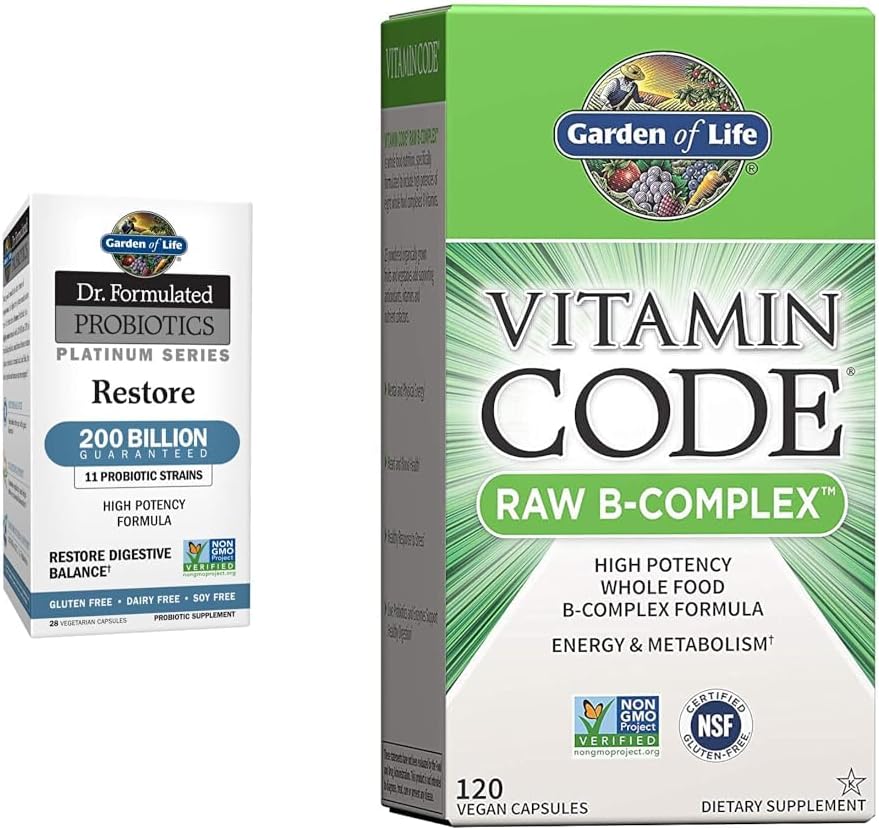 Garden of Life Dr. Formulated Probiotics Platinum Series Restore 200 Billion CFU & Vitamin B Complex - Vitamin Code Raw B Complex - 120 Vegan Κάψουλες