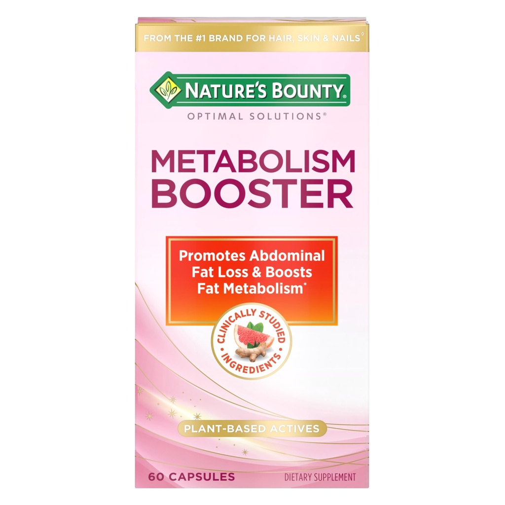 Nature’s Bounty Optimal Solutions Metabolism Booster Supplement, Boosts Fat Metabolism, Promotes Abdominal Fat Loss, With Citrus Extracts and Black Ginger, 60 Capsules